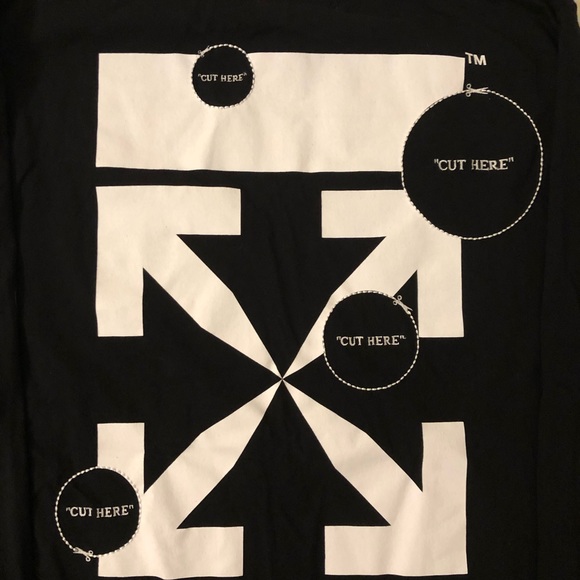 *NWT* Off-White - Virgil Abloh XL “Cut Here” Screened/Embroidered LS T-Shirt - Picture 8 of 9